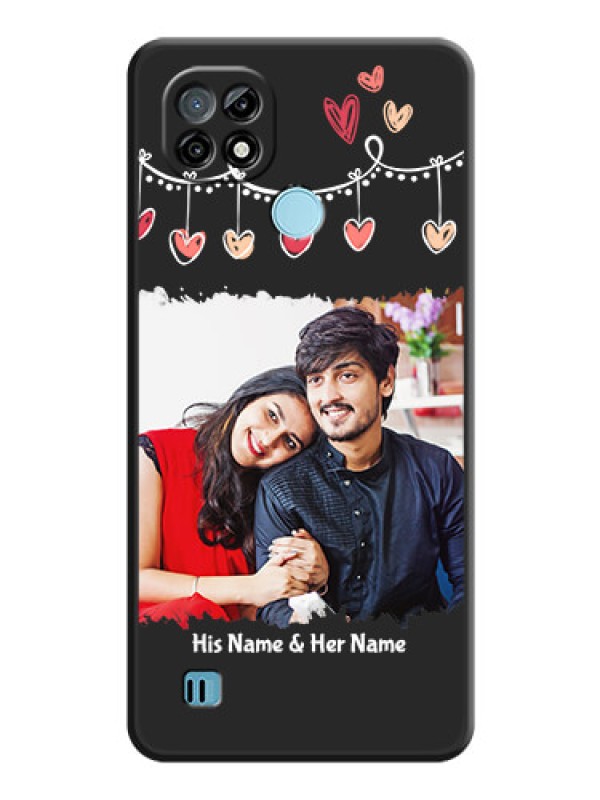 Custom Pink Love Hangings with Name on Space Black Custom Soft Matte Phone Cases - Realme C21