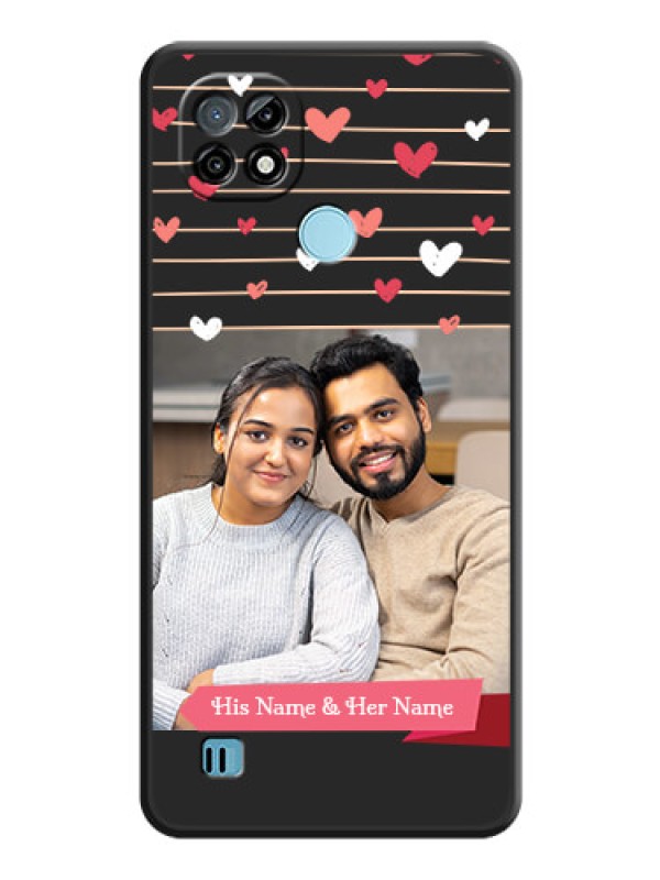 Custom Love Pattern with Name on Pink Ribbon  on Photo on Space Black Soft Matte Back Cover - Realme C21