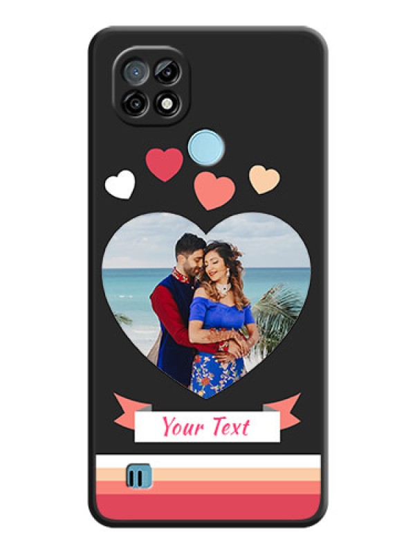 Custom Love Shaped Photo with Colorful Stripes on Personalised Space Black Soft Matte Cases - Realme C21