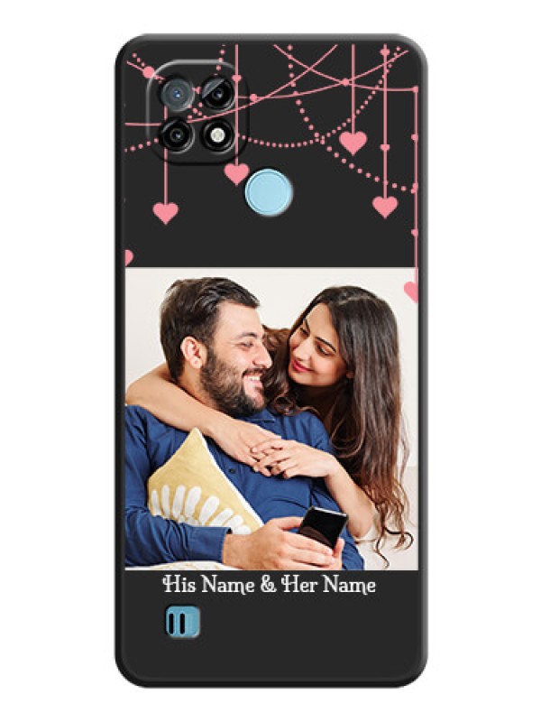 Custom Pink Love Hangings with Text on Space Black Custom Soft Matte Back Cover - Realme C21