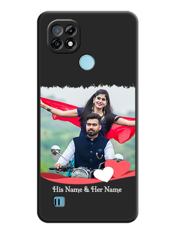 Custom Pin Color Love Shaped Ribbon Design with Text on Space Black Custom Soft Matte Phone Back Cover - Realme C21