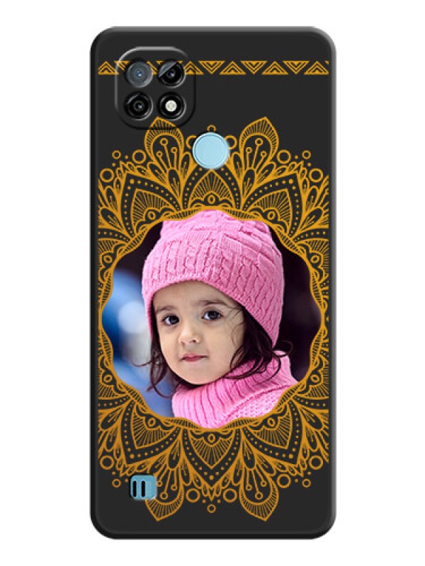Custom Round Image with Floral Design on Photo on Space Black Soft Matte Mobile Cover - Realme C21