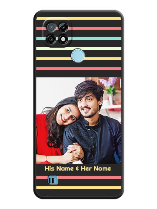 Custom Color Stripes with Photo and Text on Photo on Space Black Soft Matte Mobile Case - Realme C21