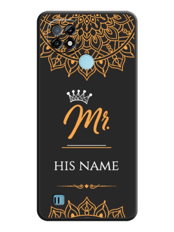 Custom Mr Name with Floral Design  on Personalised Space Black Soft Matte Cases - Realme C21