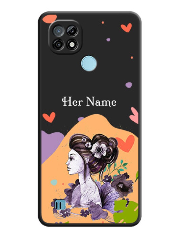 Custom Namecase For Her With Fancy Lady Image On Space Black Personalized Soft Matte Phone Covers -Realme C21