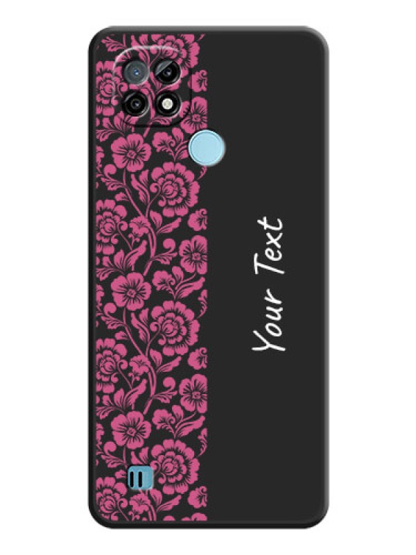 Custom Pink Floral Pattern Design With Custom Text On Space Black Personalized Soft Matte Phone Covers -Realme C21