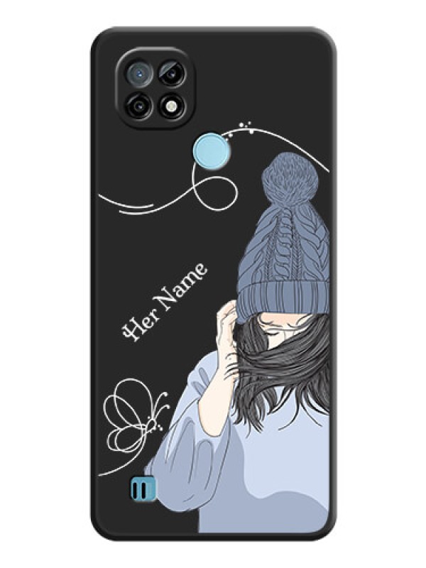 Custom Girl With Blue Winter Outfiit Custom Text Design On Space Black Personalized Soft Matte Phone Covers -Realme C21