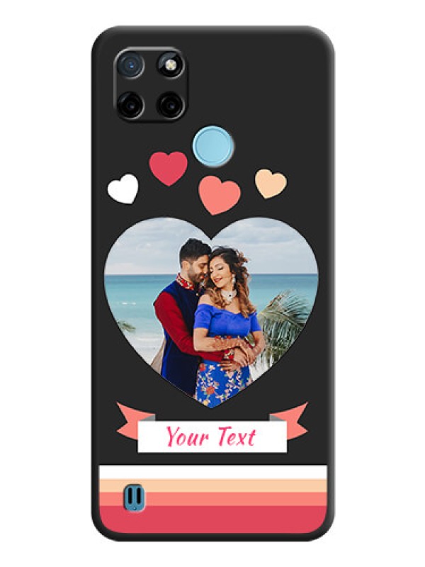 Custom Love Shaped Photo with Colorful Stripes on Personalised Space Black Soft Matte Cases - Realme C21Y
