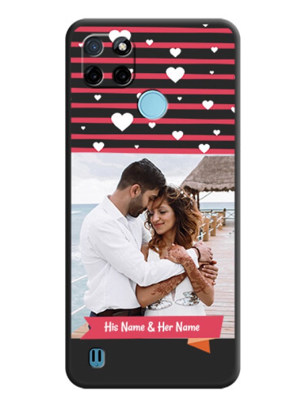 Custom White Color Love Symbols with Pink Lines Pattern on Space Black Custom Soft Matte Phone Cases - Realme C21Y