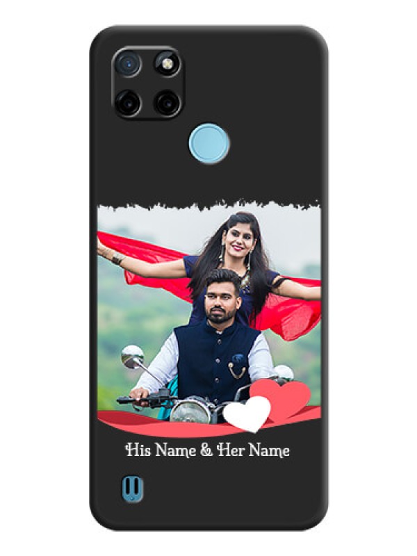 Custom Pin Color Love Shaped Ribbon Design with Text on Space Black Custom Soft Matte Phone Back Cover - Realme C21Y
