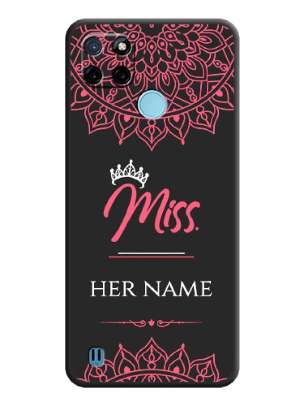Custom Mrs Name with Floral Design on Space Black Personalized Soft Matte Phone Covers - Realme C21Y