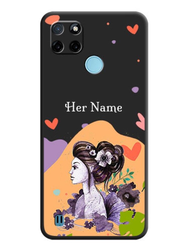 Custom Namecase For Her With Fancy Lady Image On Space Black Personalized Soft Matte Phone Covers -Realme C21Y