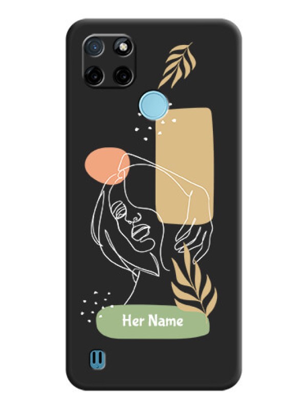 Custom Custom Text With Line Art Of Women & Leaves Design On Space Black Personalized Soft Matte Phone Covers -Realme C21Y
