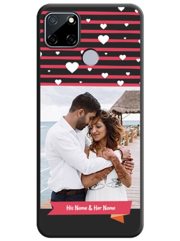 Custom White Color Love Symbols with Pink Lines Pattern on Space Black Custom Soft Matte Phone Cases - Realme C25