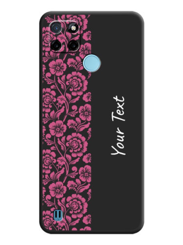 Custom Pink Floral Pattern Design With Custom Text On Space Black Personalized Soft Matte Phone Covers -Realme C25_Y