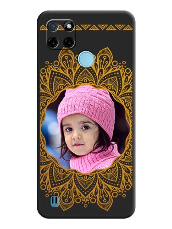 Custom Round Image with Floral Design on Photo on Space Black Soft Matte Mobile Cover - Realme C25Y