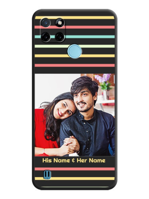 Custom Color Stripes with Photo and Text on Photo on Space Black Soft Matte Mobile Case - Realme C25Y