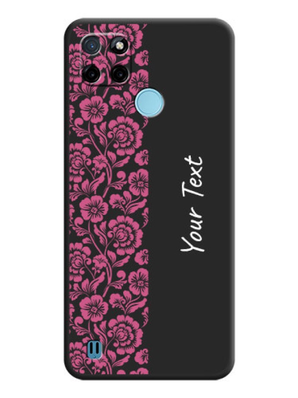 Custom Pink Floral Pattern Design With Custom Text On Space Black Personalized Soft Matte Phone Covers -Realme C25Y