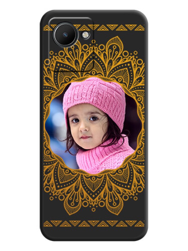 Custom Round Image with Floral Design on Photo on Space Black Soft Matte Mobile Cover - Realme C30s