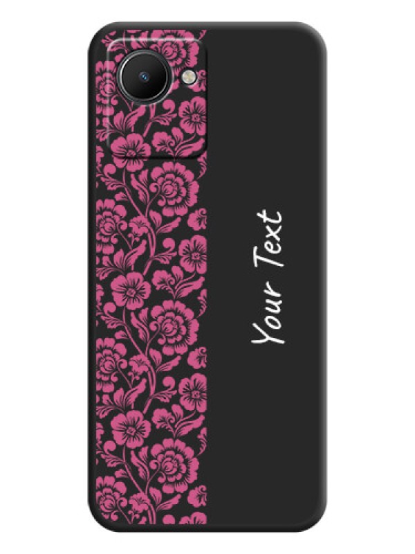 Custom Pink Floral Pattern Design With Custom Text On Space Black Personalized Soft Matte Phone Covers -Realme C30S