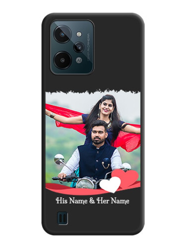 Custom Pin Color Love Shaped Ribbon Design with Text on Space Black Custom Soft Matte Phone Back Cover - Realme C31