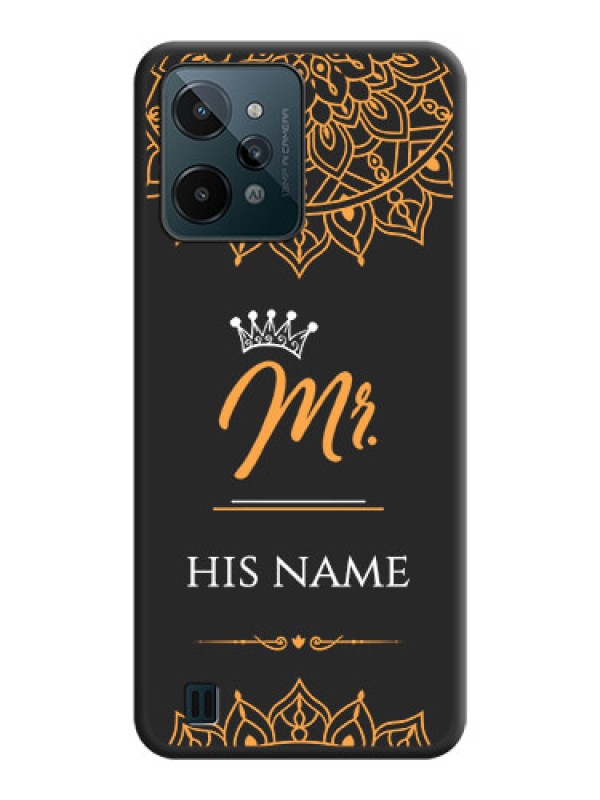 Custom Mr Name with Floral Design  on Personalised Space Black Soft Matte Cases - Realme C31