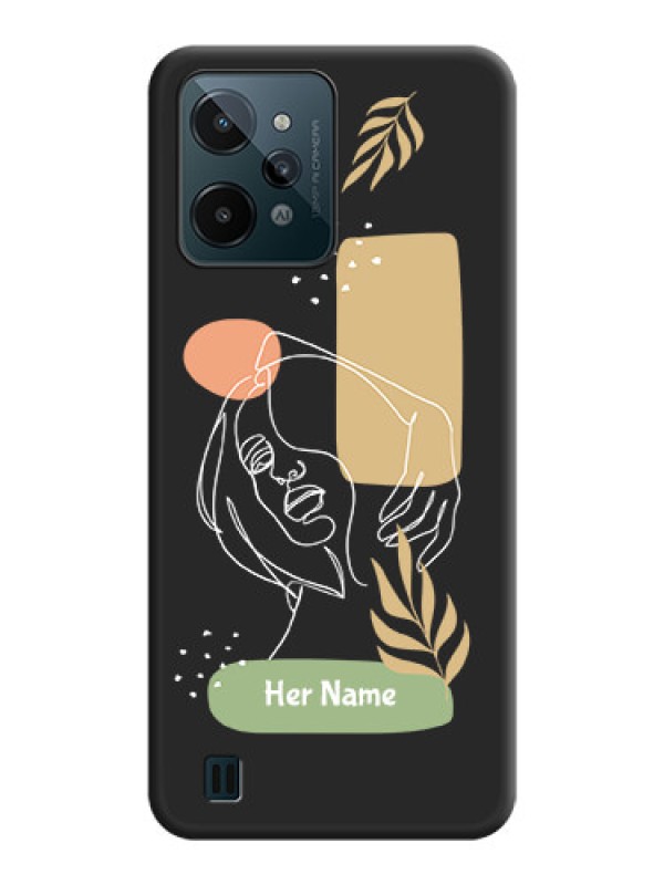Custom Custom Text With Line Art Of Women & Leaves Design On Space Black Personalized Soft Matte Phone Covers -Realme C31