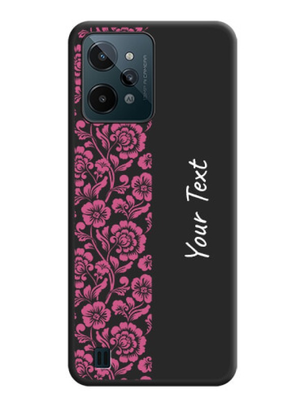 Custom Pink Floral Pattern Design With Custom Text On Space Black Personalized Soft Matte Phone Covers -Realme C31