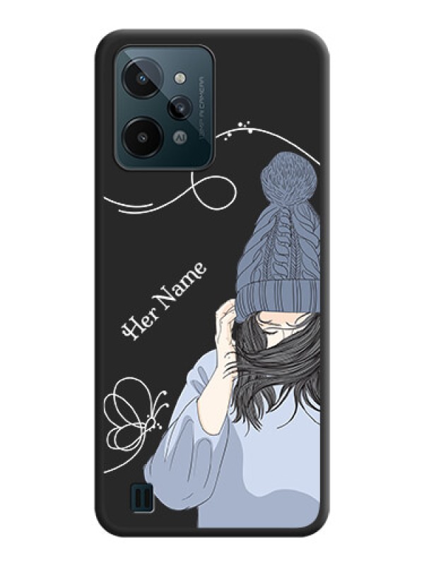 Custom Girl With Blue Winter Outfiit Custom Text Design On Space Black Personalized Soft Matte Phone Covers -Realme C31