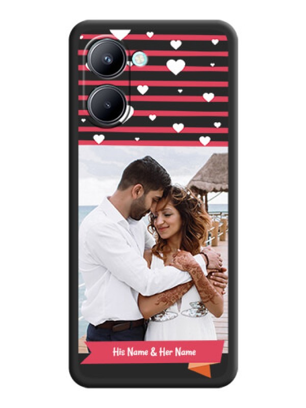 Custom White Color Love Symbols with Pink Lines Pattern on Space Black Custom Soft Matte Phone Cases - Realme C33 2023