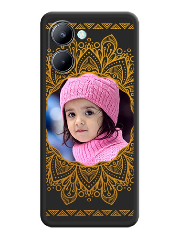 Custom Round Image with Floral Design on Photo on Space Black Soft Matte Mobile Cover - Realme C33 2023