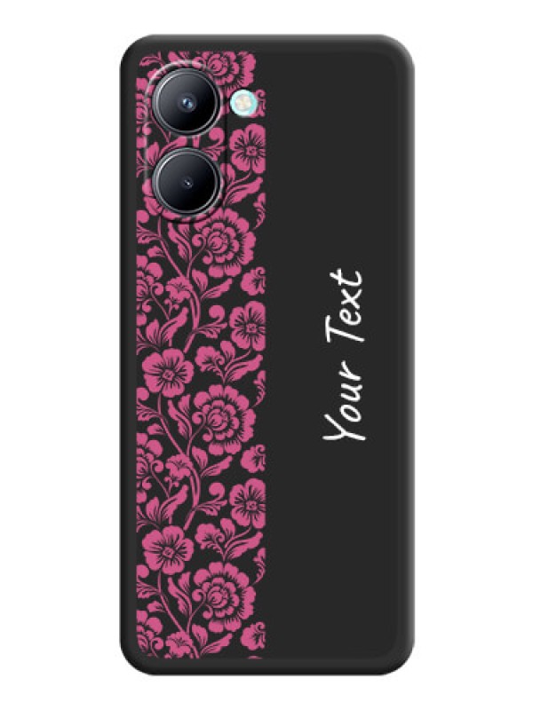 Custom Pink Floral Pattern Design With Custom Text On Space Black Personalized Soft Matte Phone Covers -Realme C33