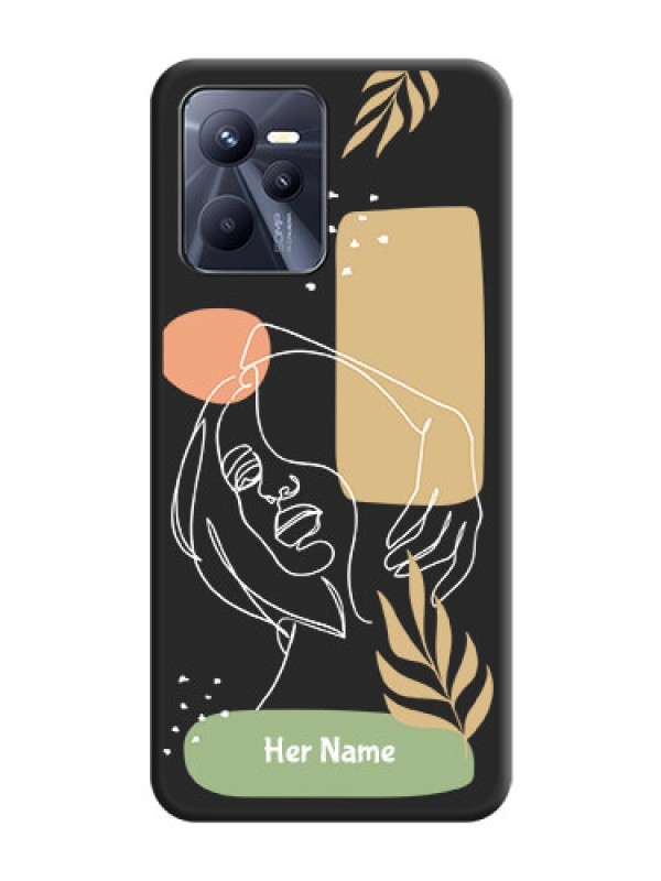 Custom Custom Text With Line Art Of Women & Leaves Design On Space Black Personalized Soft Matte Phone Covers -Realme C35