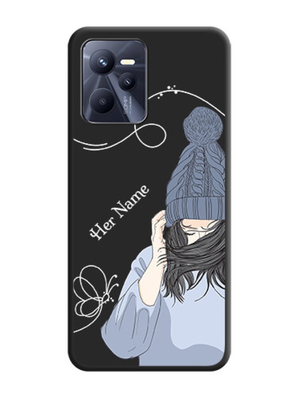 Custom Girl With Blue Winter Outfiit Custom Text Design On Space Black Personalized Soft Matte Phone Covers -Realme C35