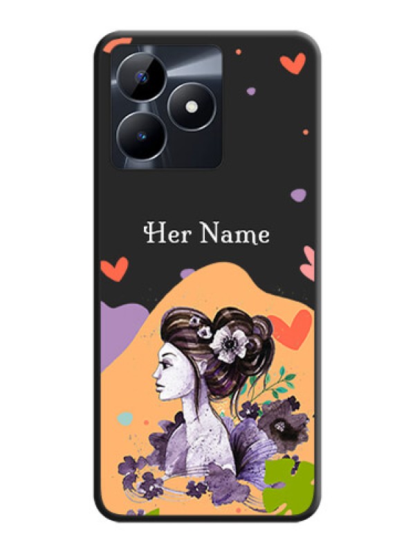 Custom Namecase For Her With Fancy Lady Image On Space Black Personalized Soft Matte Phone Covers - Realme C31
