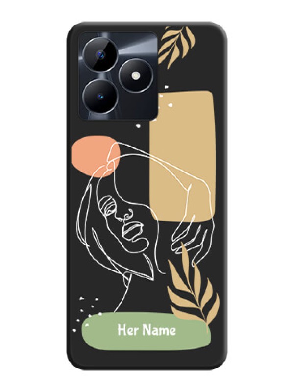 Custom Custom Text With Line Art Of Women & Leaves Design On Space Black Personalized Soft Matte Phone Covers - Realme C31