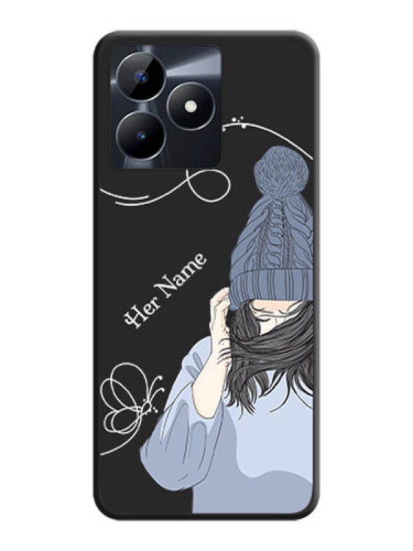 Custom Girl With Blue Winter Outfiit Custom Text Design On Space Black Personalized Soft Matte Phone Covers - Realme C31