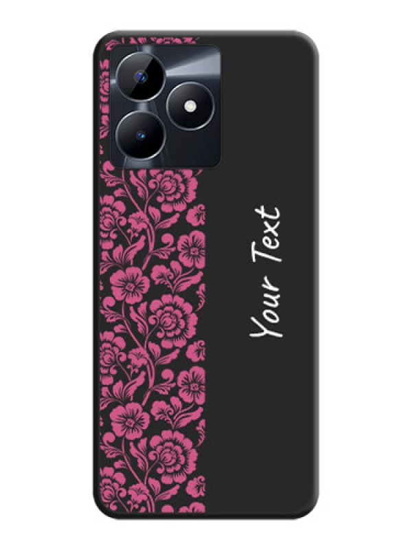 Custom Pink Floral Pattern Design With Custom Text On Space Black Personalized Soft Matte Phone Covers - Realme C53