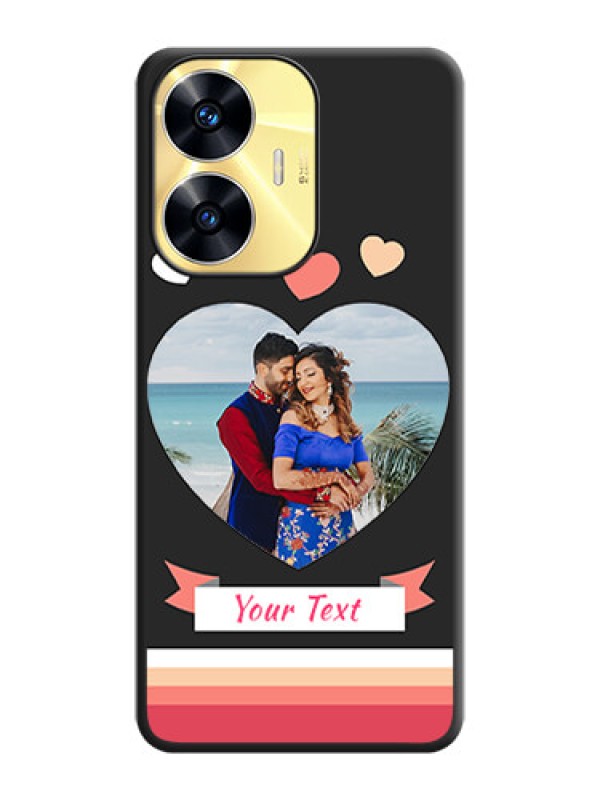 Custom Love Shaped Photo with Colorful Stripes on Personalised Space Black Soft Matte Cases - Realme C55
