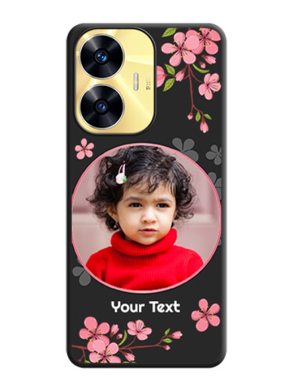 Custom Round Image with Pink Color Floral Design on Photo on Space Black Soft Matte Back Cover - Realme C55