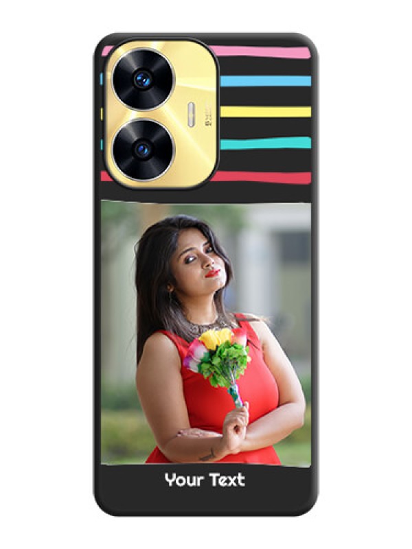Custom Multicolor Lines with Image on Space Black Personalized Soft Matte Phone Covers - Realme C55