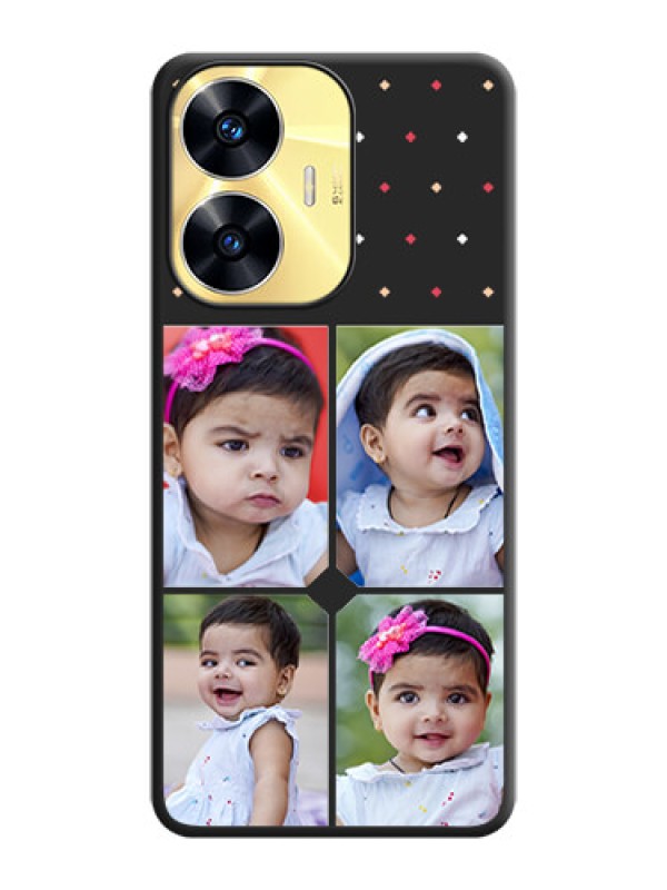 Custom Multicolor Dotted Pattern with 4 Image Holder on Space Black Custom Soft Matte Phone Cases - Realme C55