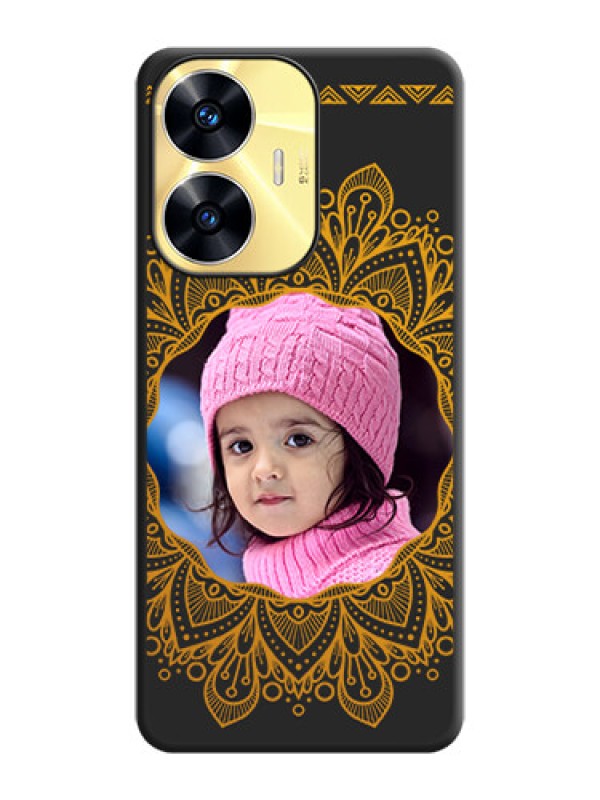 Custom Round Image with Floral Design on Photo on Space Black Soft Matte Mobile Cover - Realme C55