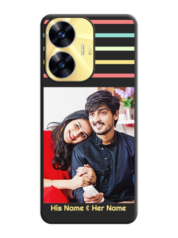 Custom Color Stripes with Photo and Text on Photo on Space Black Soft Matte Mobile Case - Realme C55