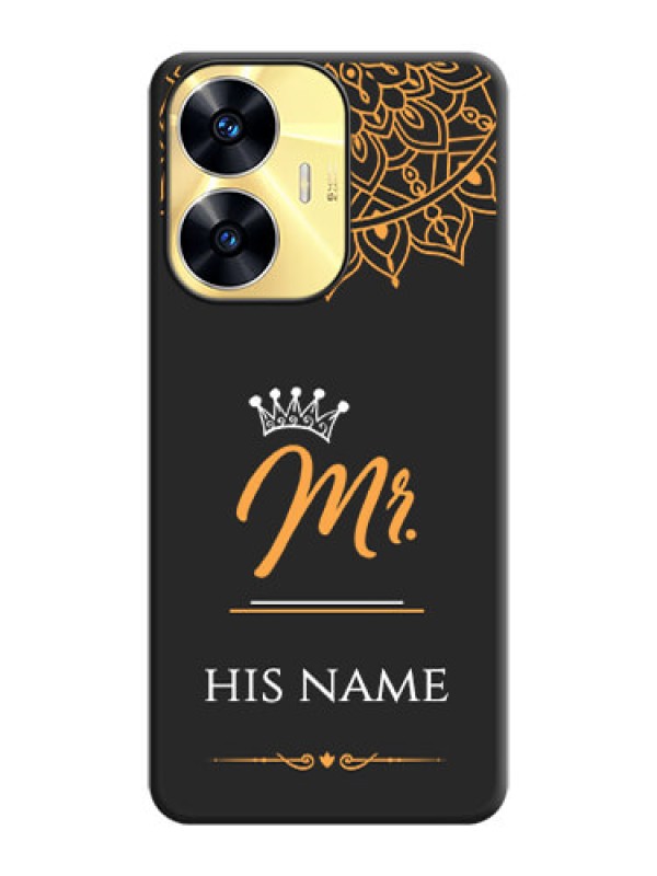 Custom Mr Name with Floral Design  on Personalised Space Black Soft Matte Cases - Realme C55