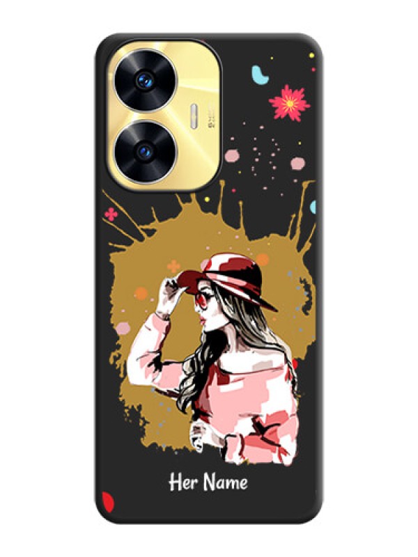 Custom Mordern Lady With Color Splash Background With Custom Text On Space Black Personalized Soft Matte Phone Covers -Realme C55