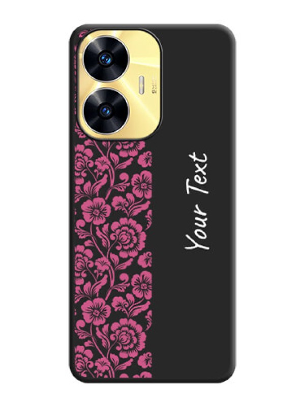 Custom Pink Floral Pattern Design With Custom Text On Space Black Personalized Soft Matte Phone Covers -Realme C55