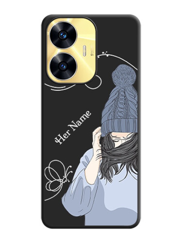 Custom Girl With Blue Winter Outfiit Custom Text Design On Space Black Personalized Soft Matte Phone Covers -Realme C55