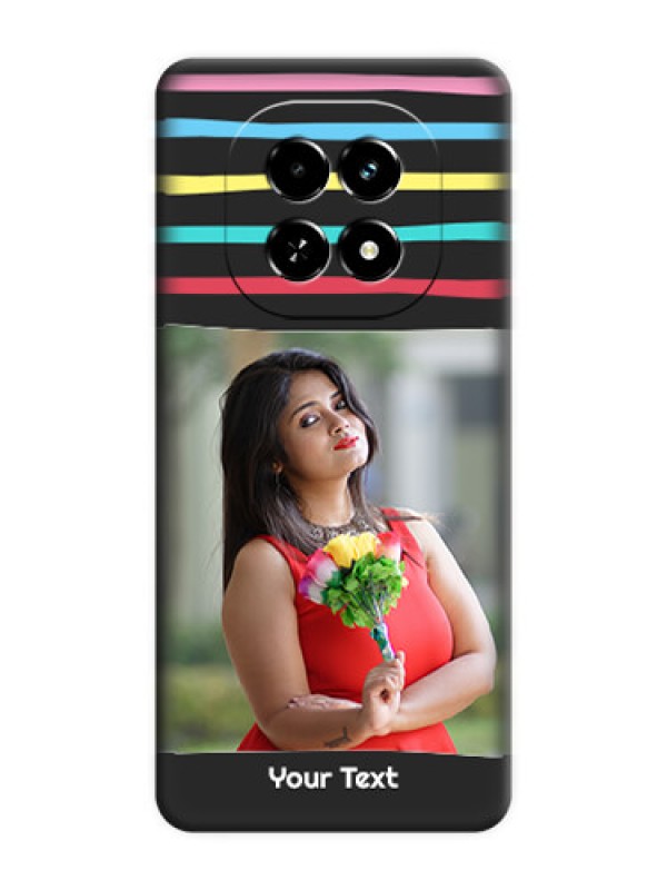 Custom Multicolor Lines with Image On Space Black Custom Soft Matte Mobile Back Cover - Realme C63 5G