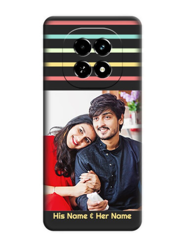 Custom Color Stripes with Photo and Text on Photo On Space Black Custom Soft Matte Mobile Back Cover - Realme C63 5G